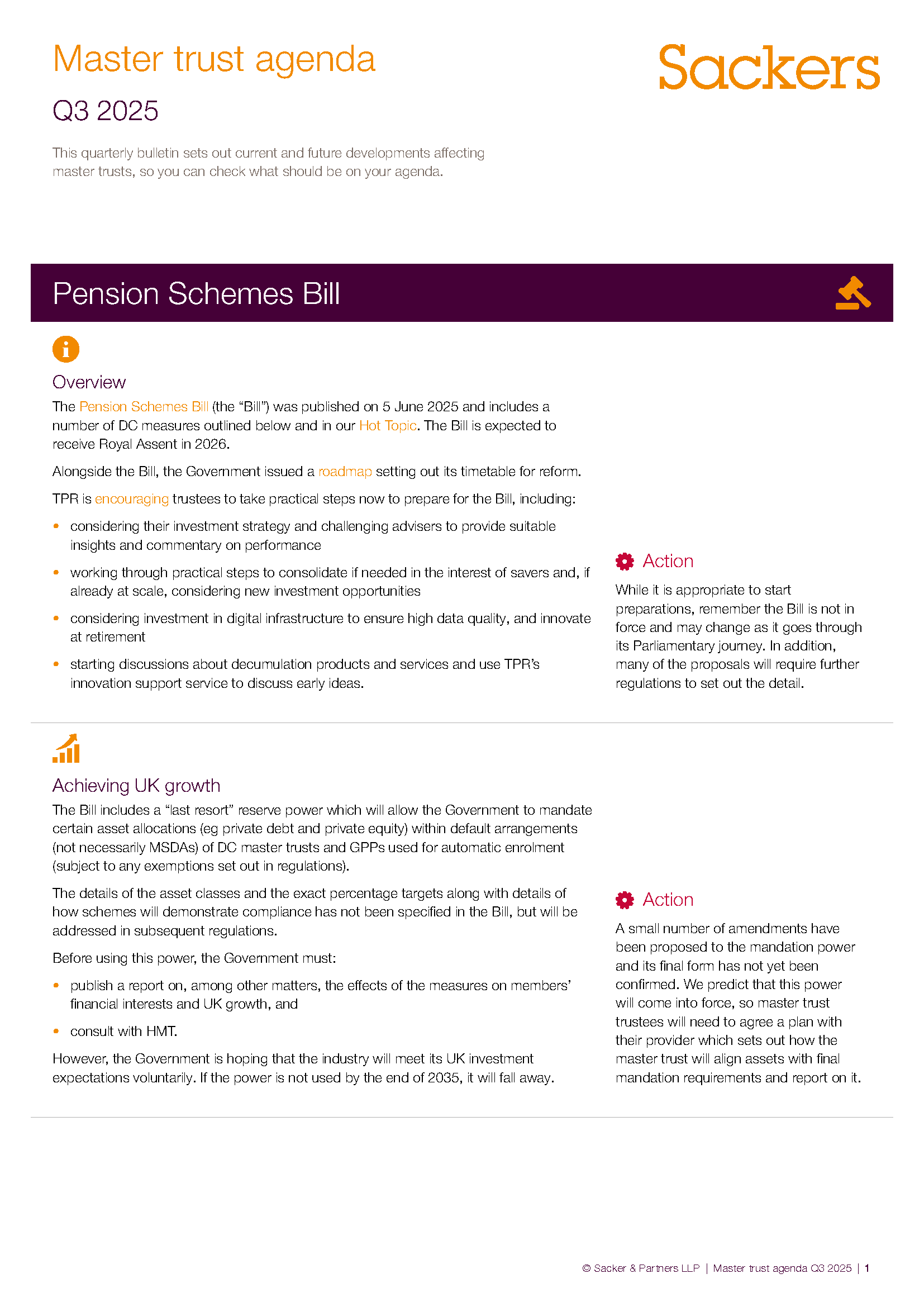 Latest master trust agenda